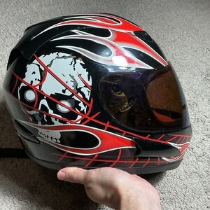WOW MOTORCYCLE FULL FACE HELMET SKULL BLACK CLEAR VISOR Sz XL 61-62/Read Desc RA
